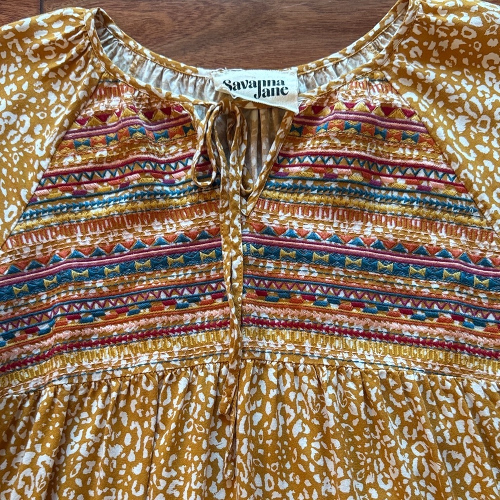 Savanna Jane Multicolor Bohemian Top Subtle leopard print with embroidery Medium - Picture 3 of 6